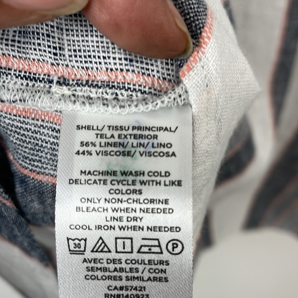 Loft Outlet Linen Blend Short Sleeve V Neck Striped Pullover Women L Shirt Dress - Picture 7 of 9